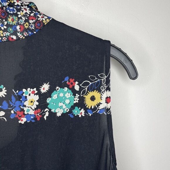 DEREK LAM 10 Crosby Top Womens 2 Sleeveless 100% Silk Floral Blouse Tassels - Picture 7 of 13